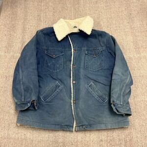 Vintage Wrangler Wrange Coat Mens Large Blue 1970s Sherpa Lined Western